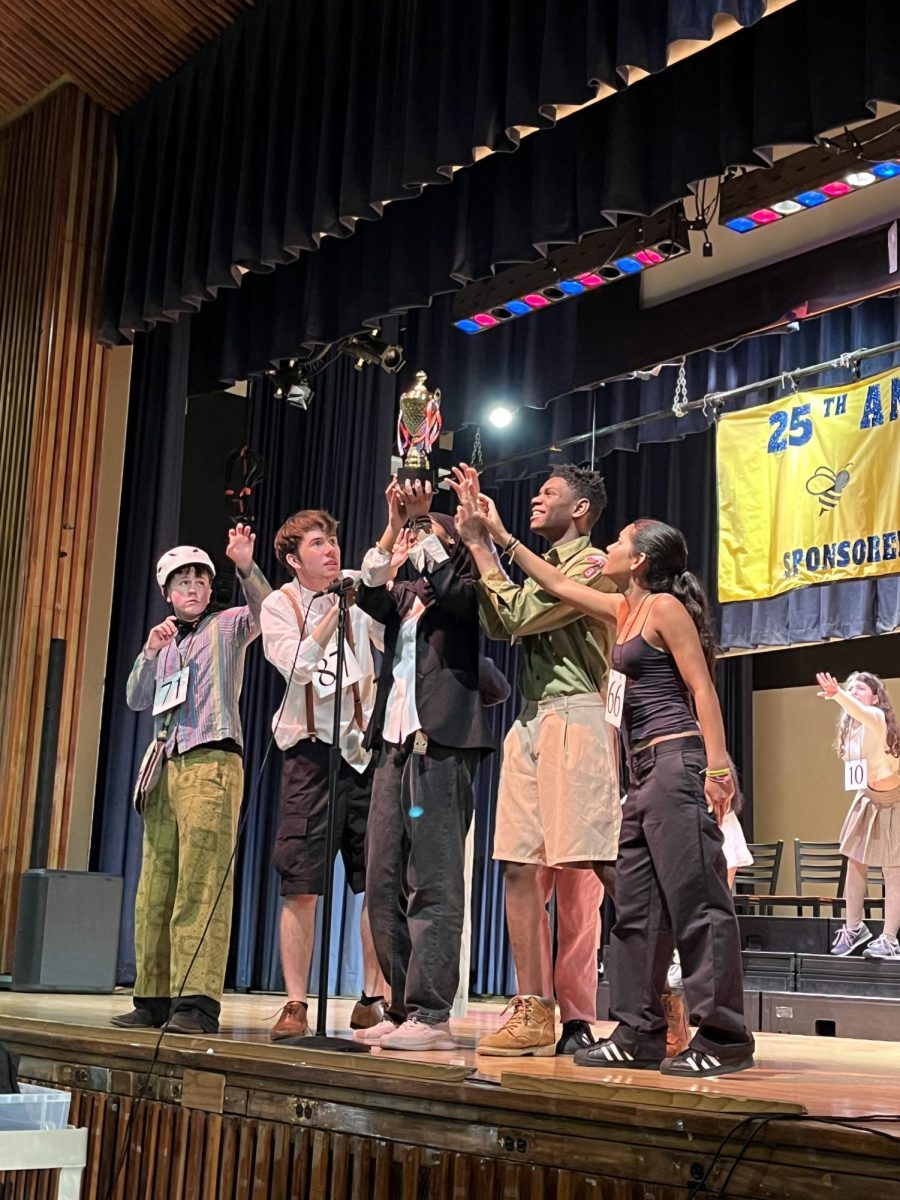The cast performs the opening number "The 25th Annual Putnam County Spelling Bee" in a dress rehearsal.